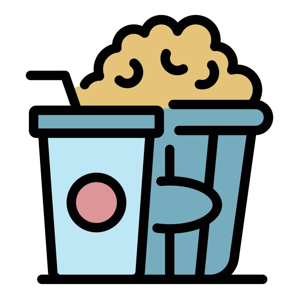 Popcorn and cola icon color outline vector