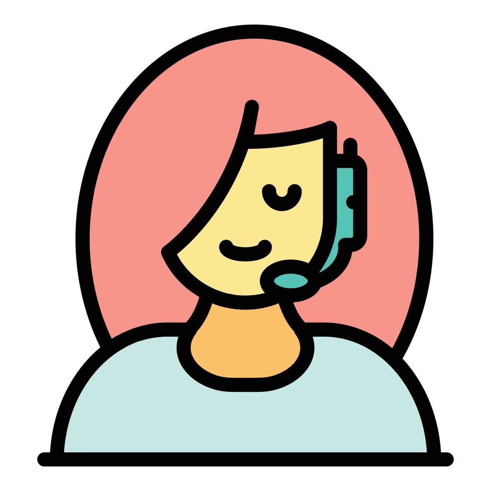 Call center woman icon color outline vector