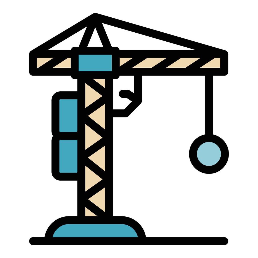 Demolition construction crane icon color outline vector