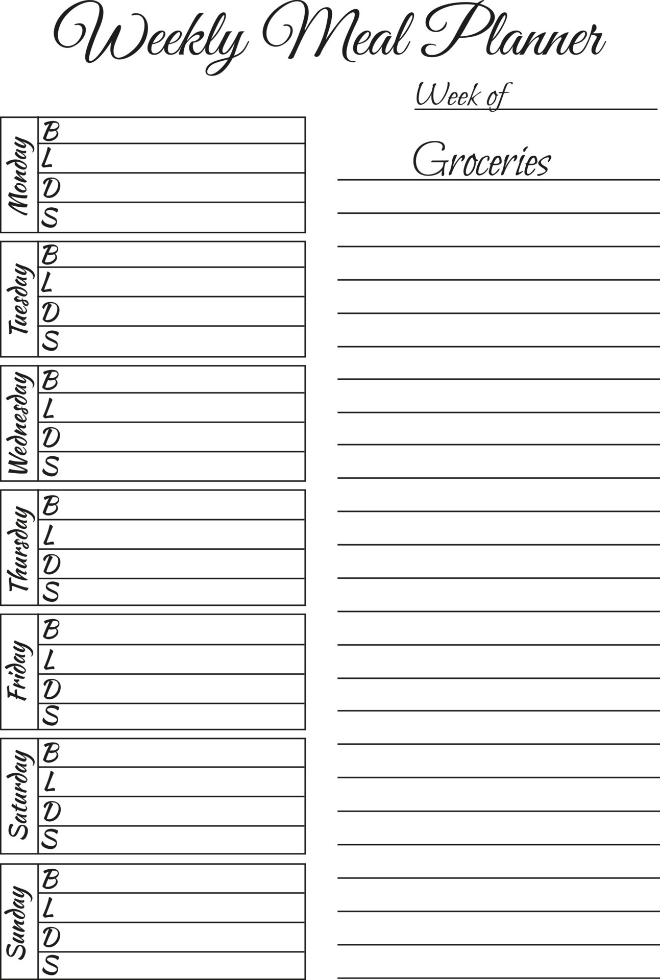 Breakfast Lunch Dinner And Snacks Meal Planning And Grocery List 
