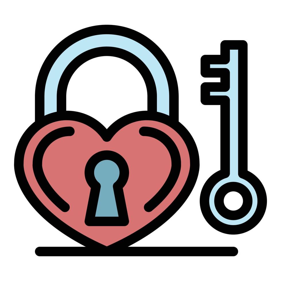 Love key padlock icon color outline vector