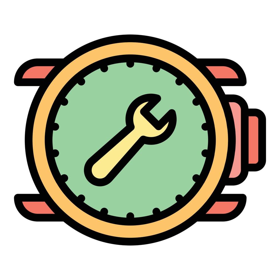 vector de contorno de color de icono de servicio de reloj de reparación