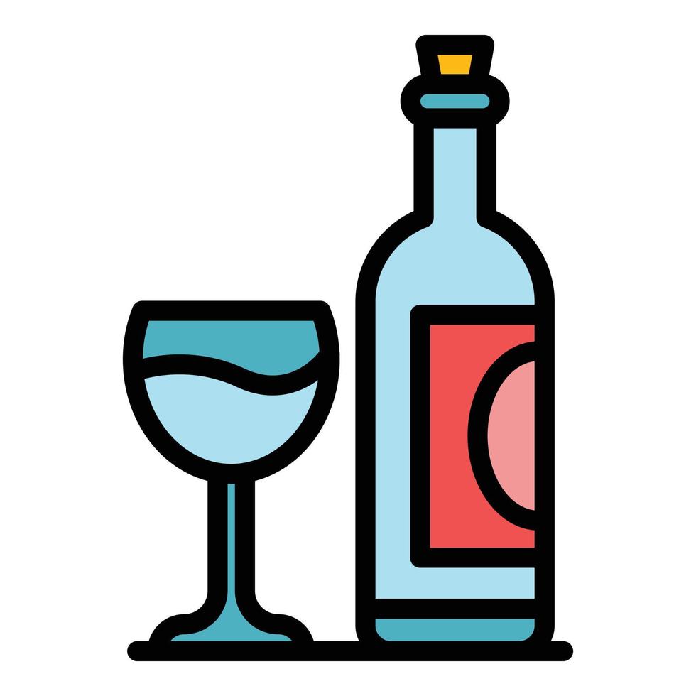 French wine bottle glass icon color outline vector