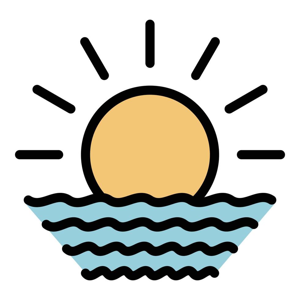 Ocean sunrise icon color outline vector