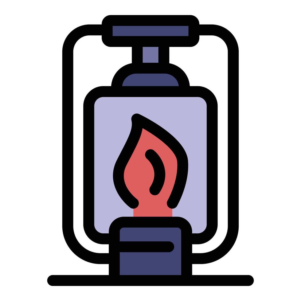 vector de contorno de color de icono de lámpara de fuego de campamento