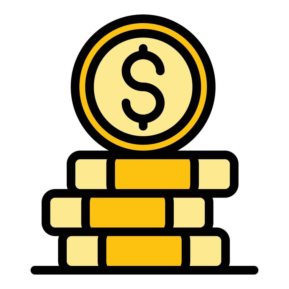 vector de contorno de color de icono de pila de moneda de dinero