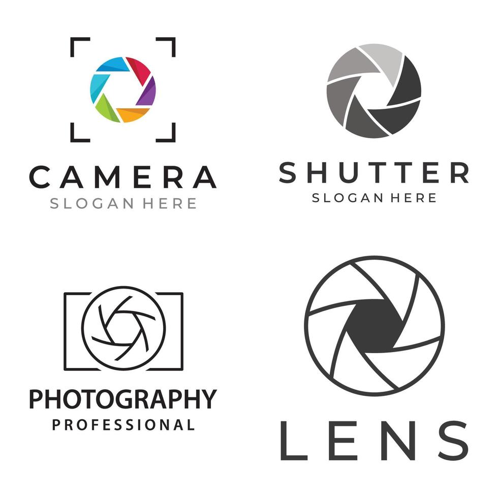 Photography camera logo, lens camera shutter, digital, line, professional, elegant and modern. Logo can be used for studio, photography and businesses. Using vector illustration editing templates.