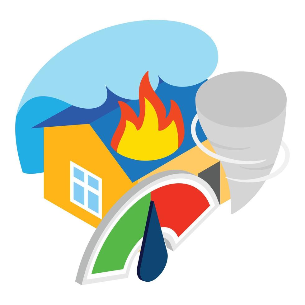 Natural disaster icon isometric vector. Burning house tsunami tornado indicator vector