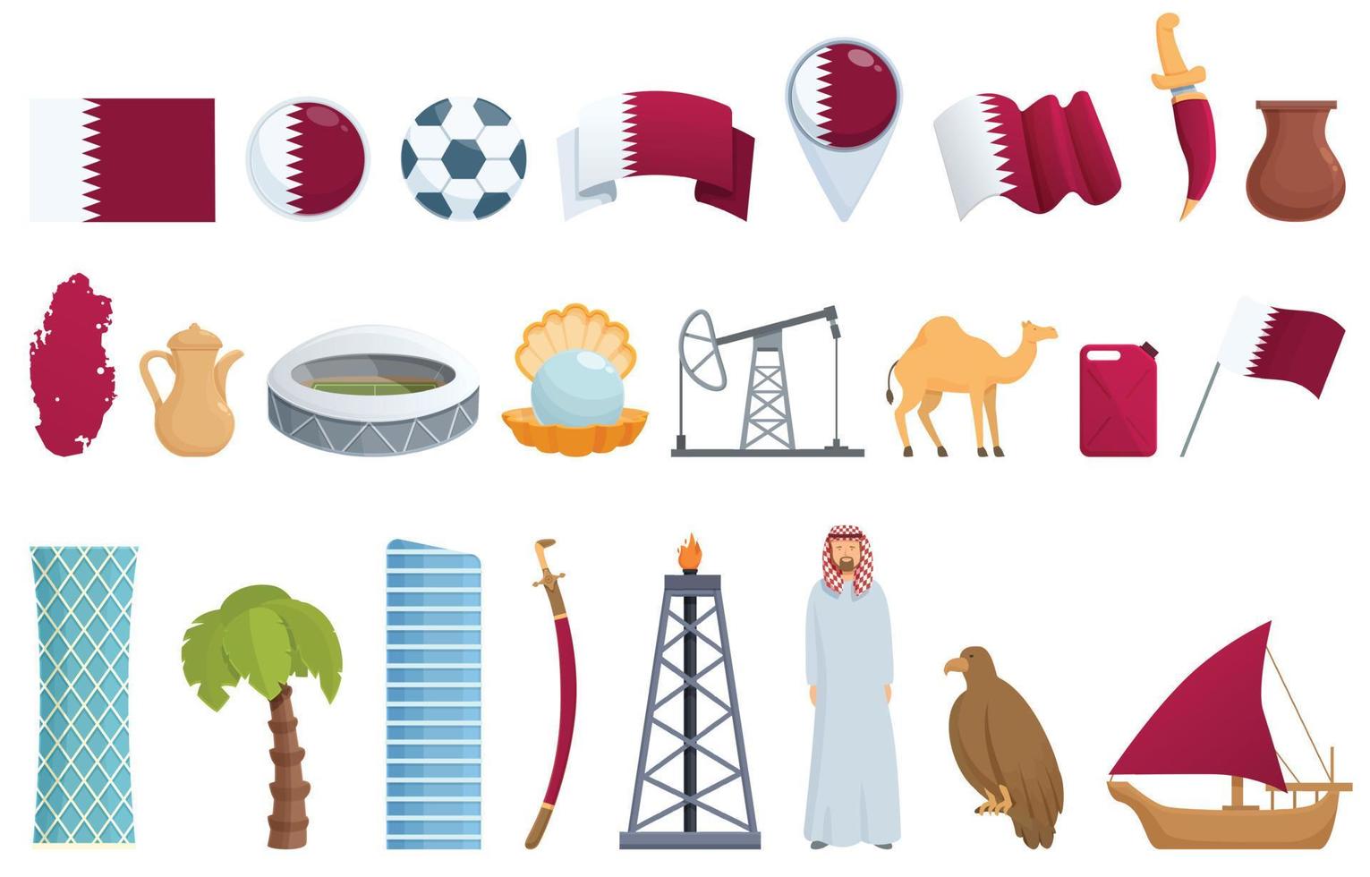 Qatar icons set cartoon vector. National day vector