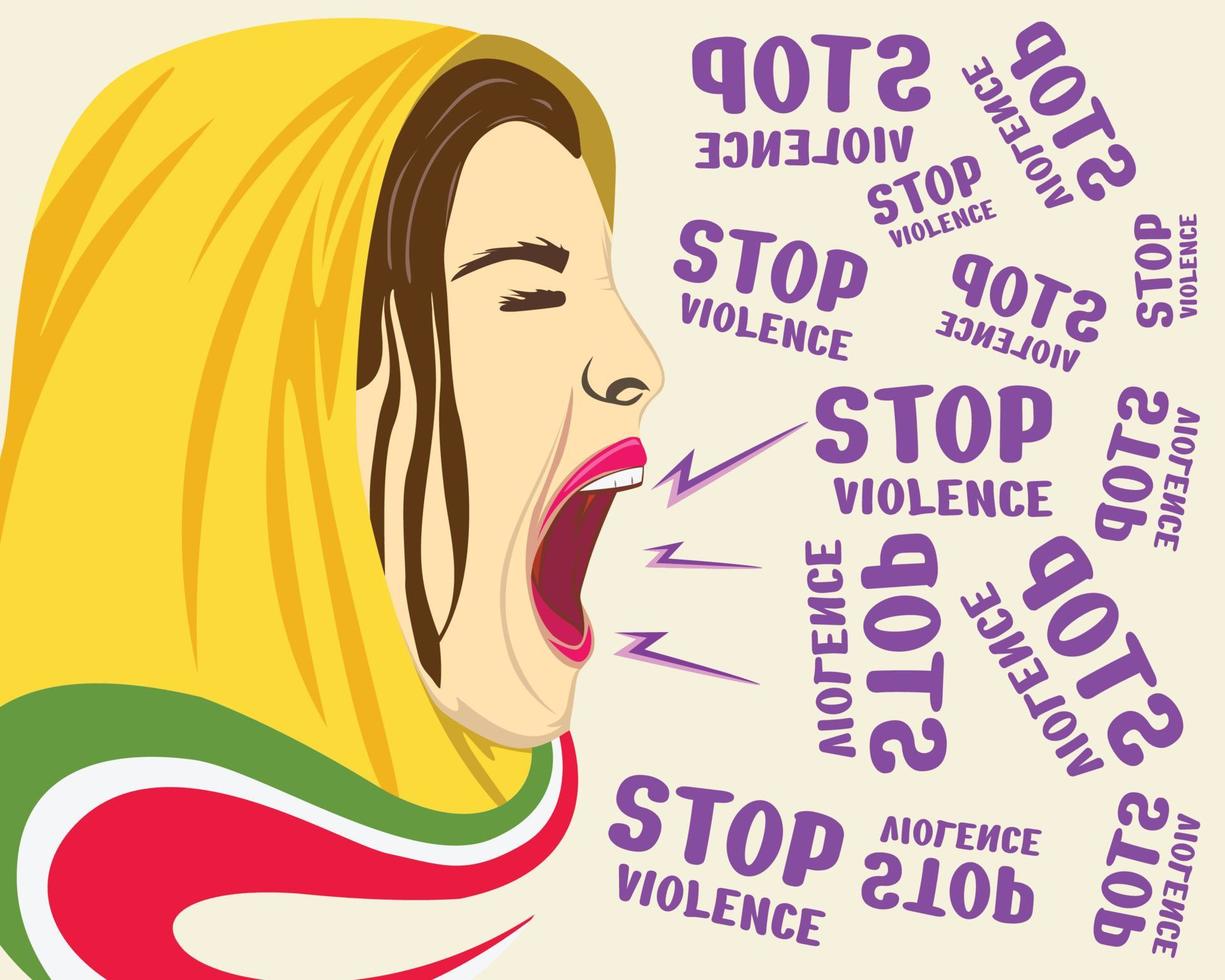 protest iranian women illustration design and shouts stop violence vector