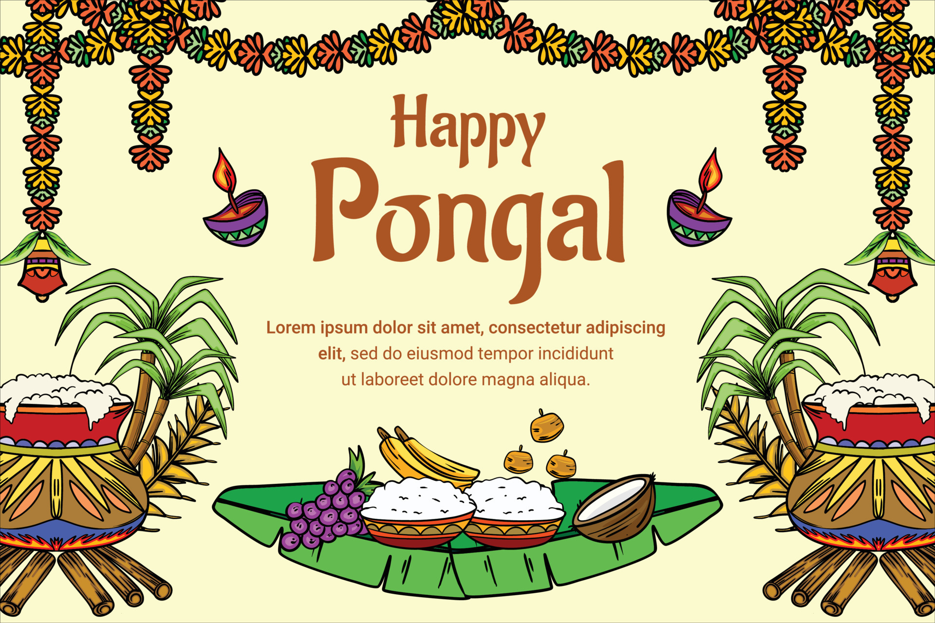 big event banner for happy pongal festival, premium illustration