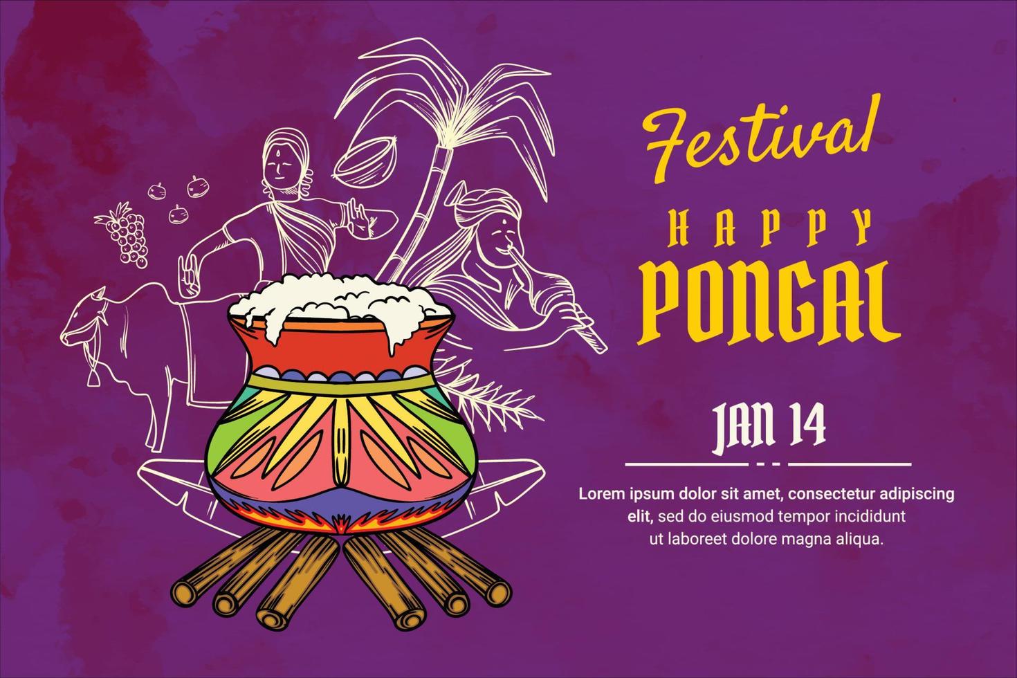 ilustración de boceto abstracto realista con la celebración del festival pongal vector