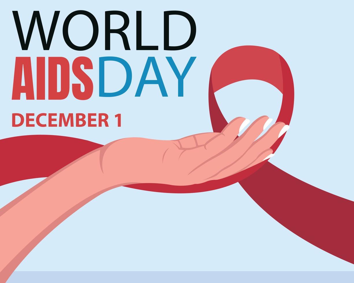 illustration vector graphic of open arms, showing red ribbon, perfect for international day, world aids day, celebrate, greeting card, etc.