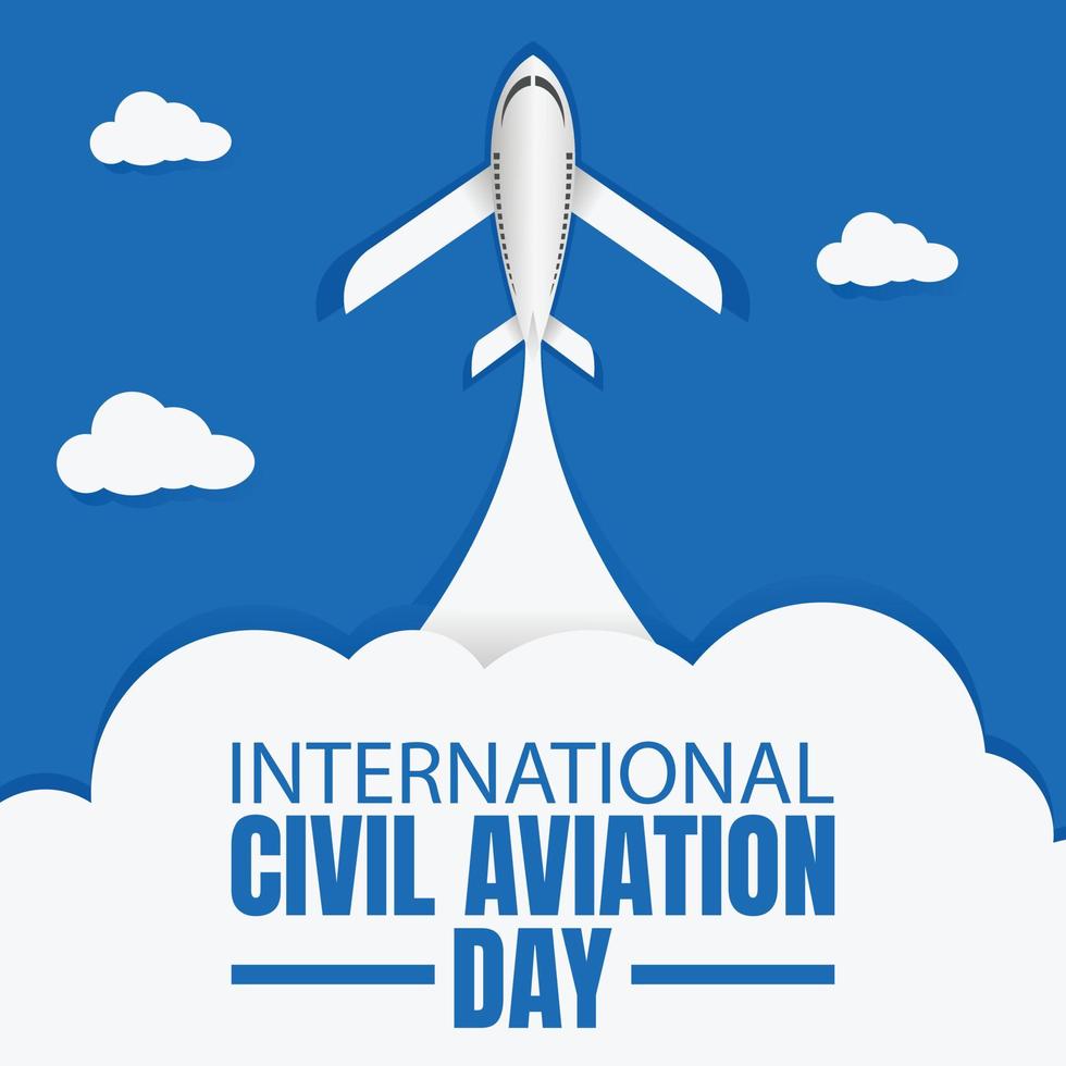 ilustración gráfica vectorial del avión vuela por el cielo azul, emitiendo humo, perfecto para el día internacional, día de la aviación civil, celebración, tarjeta de felicitación, etc. vector