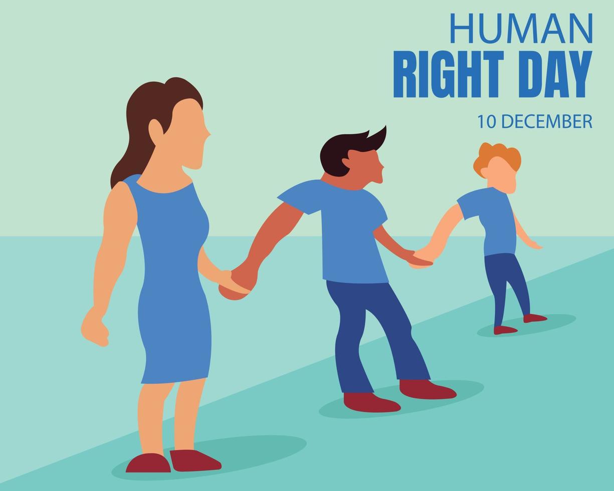 illustration vector graphic of three people hand in hand together, perfect for international day, human right day, celebrate, greeting card, etc.