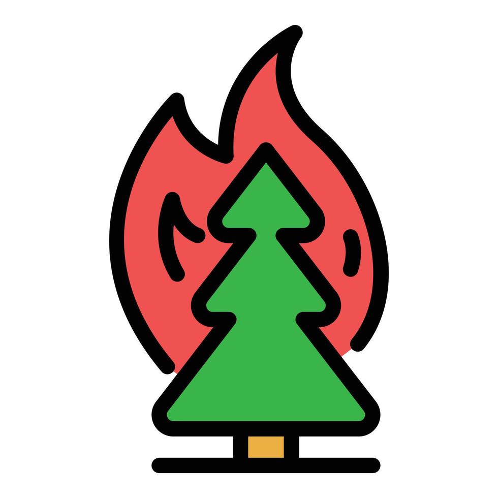 Fir tree burning in fire icon color outline vector