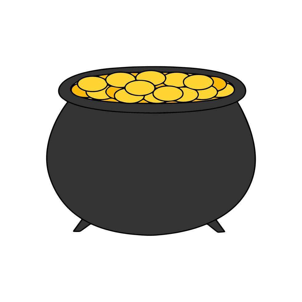 Black pot filled with gold coins vector