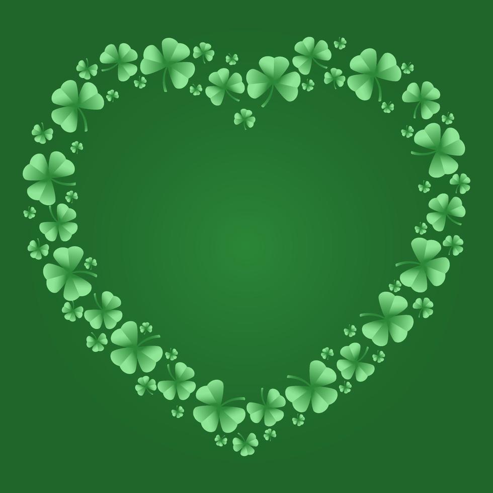 Frame in the shape of a heart with clover leaves vector