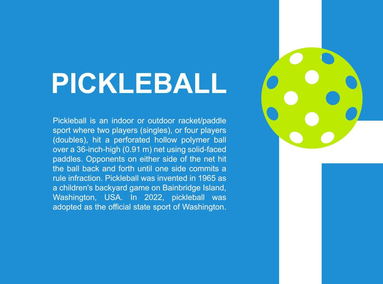 Pickleball poster background with ball and court. Vector banner.