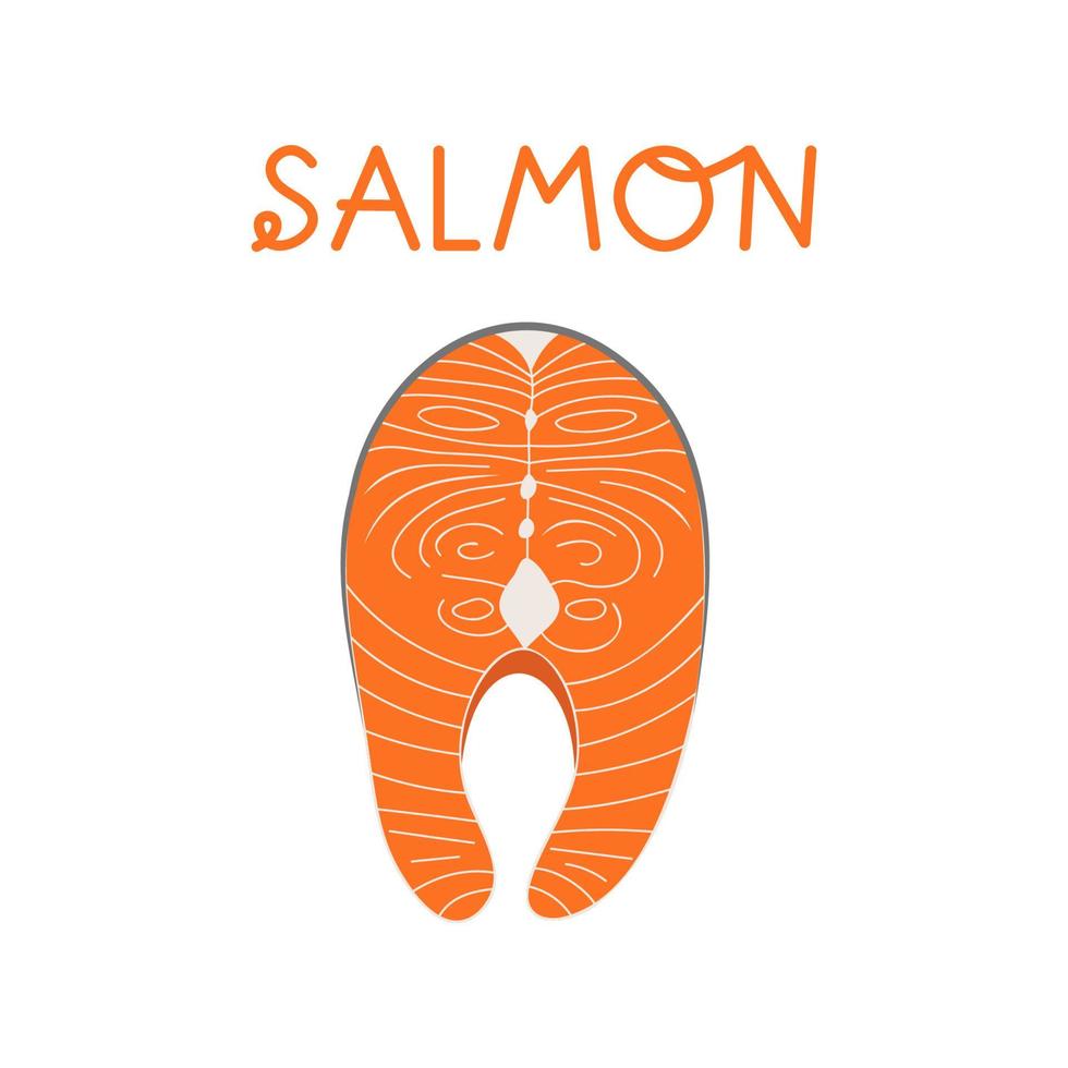 Cartoon steak salmon isolated vector illustration on white background