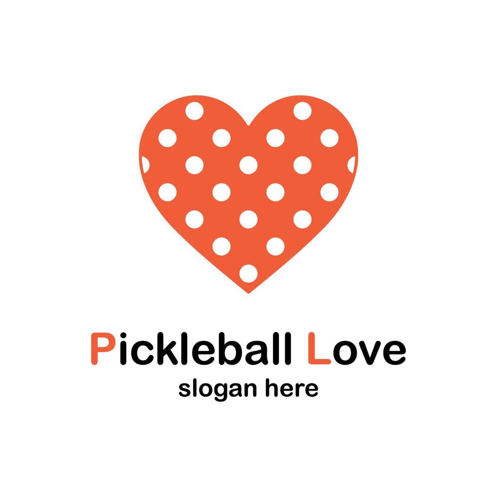 Pickleball ball heart. Love letters. Isolated vector illustration on white background.