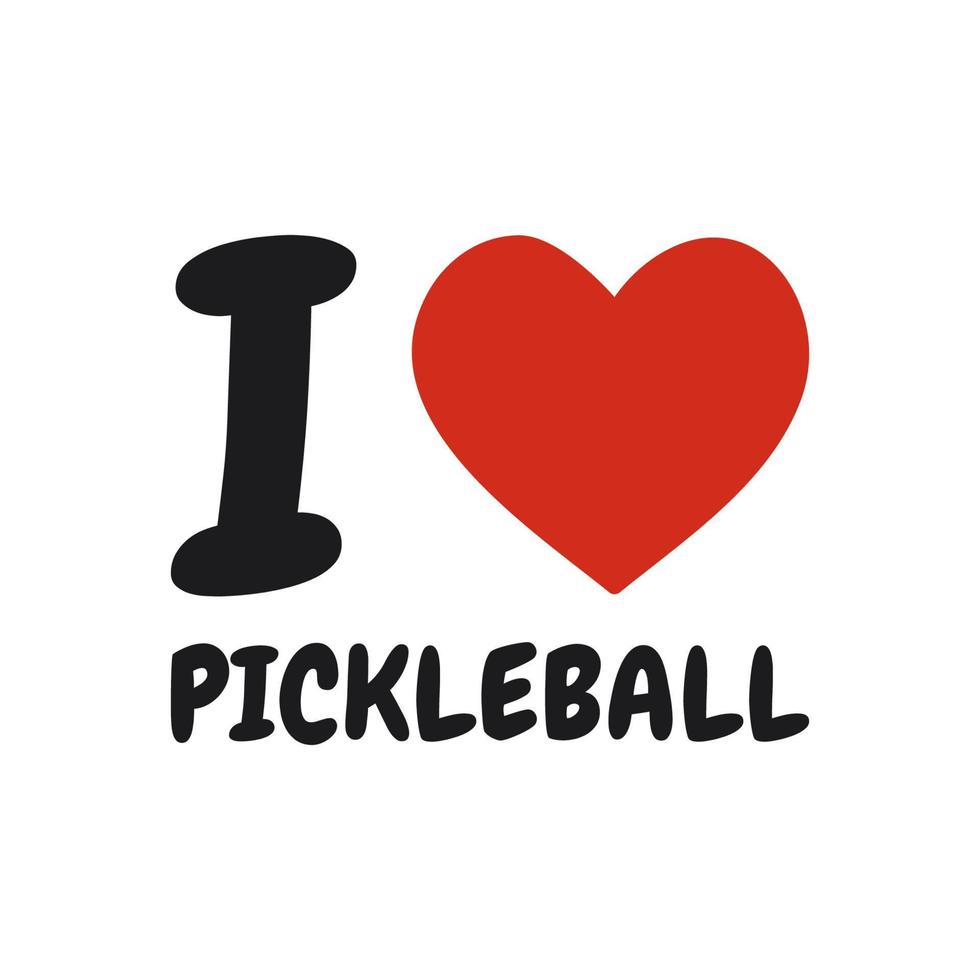 I love pickleball letters with heart. Isolated vector illustration on white background.