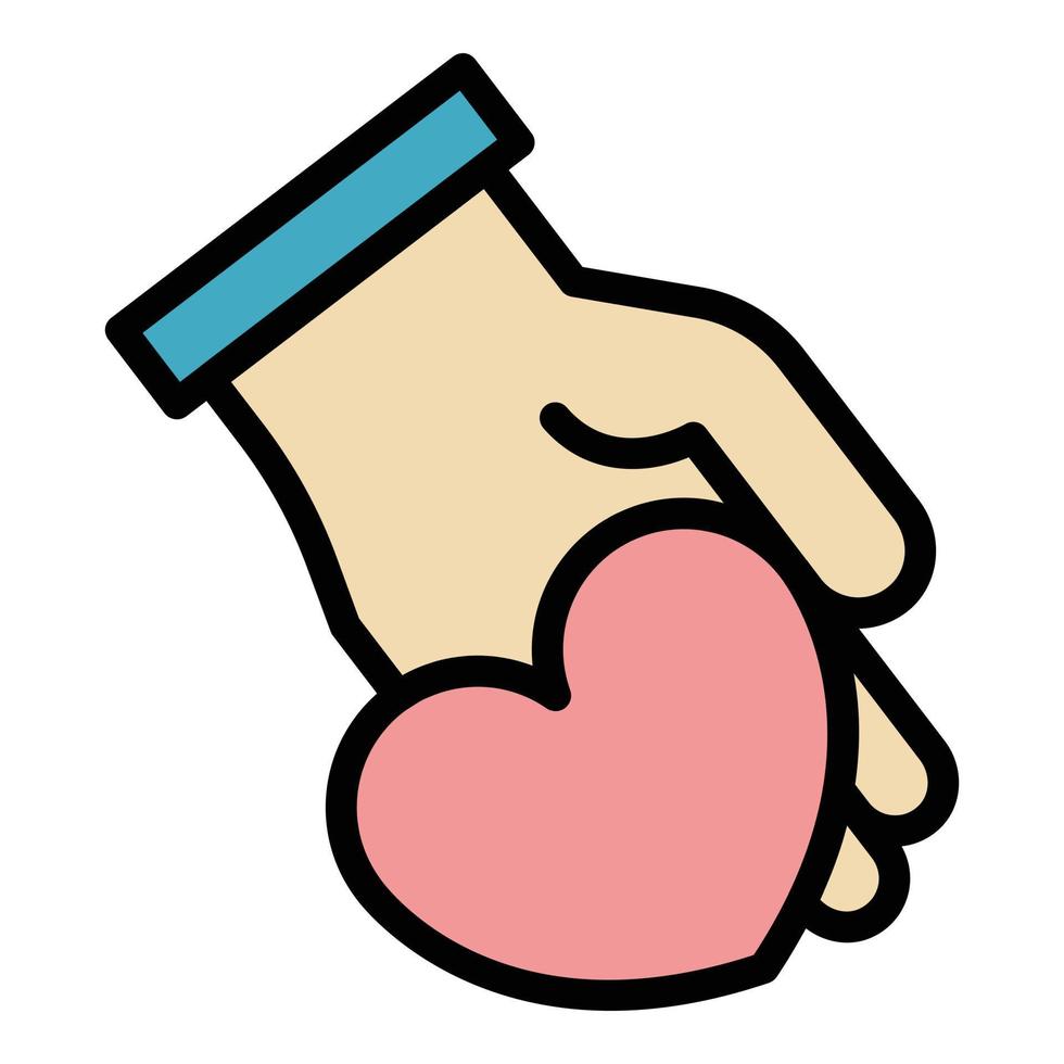 Hand keep heart icon color outline vector