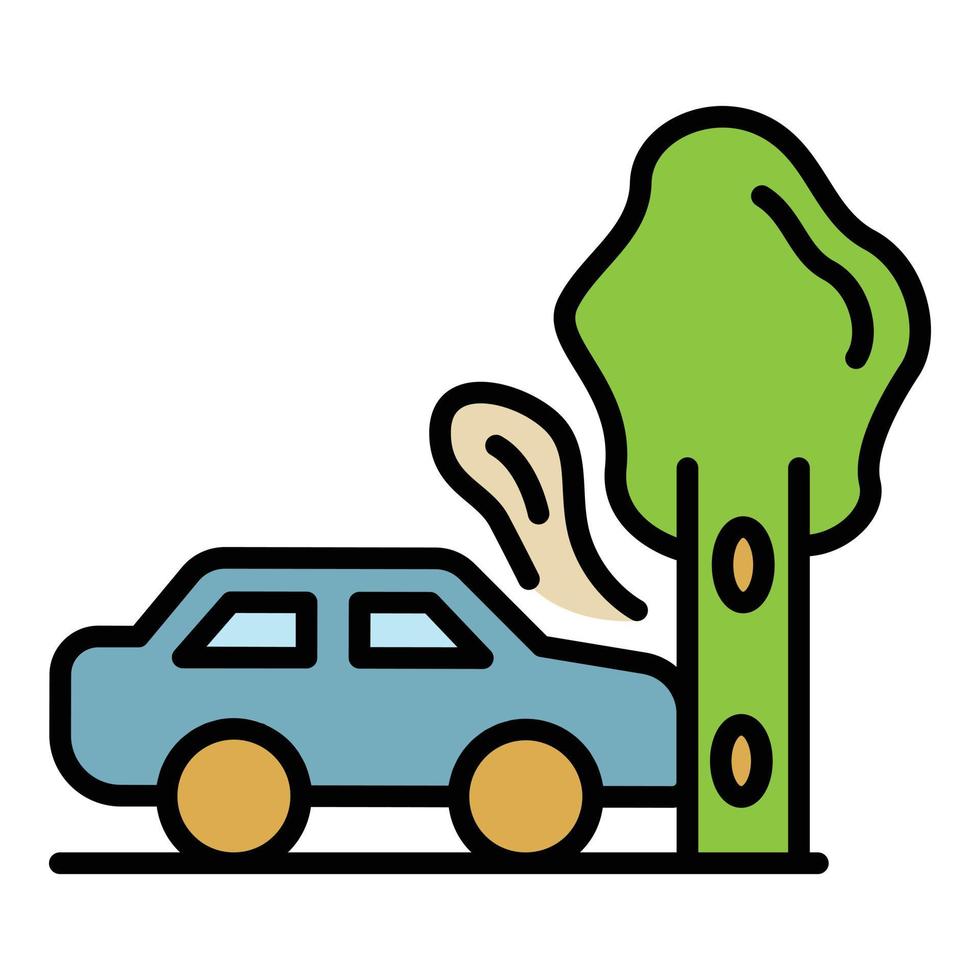 vector de contorno de color de icono de accidente de coche de árbol