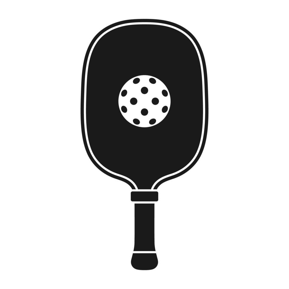 Pickleball racket and ball silhouette. Icon isolated vector illustration on white background.