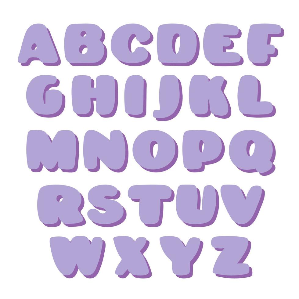 Lilac cartoon bubble alphabet with shadow. Isolated vector illustration ...