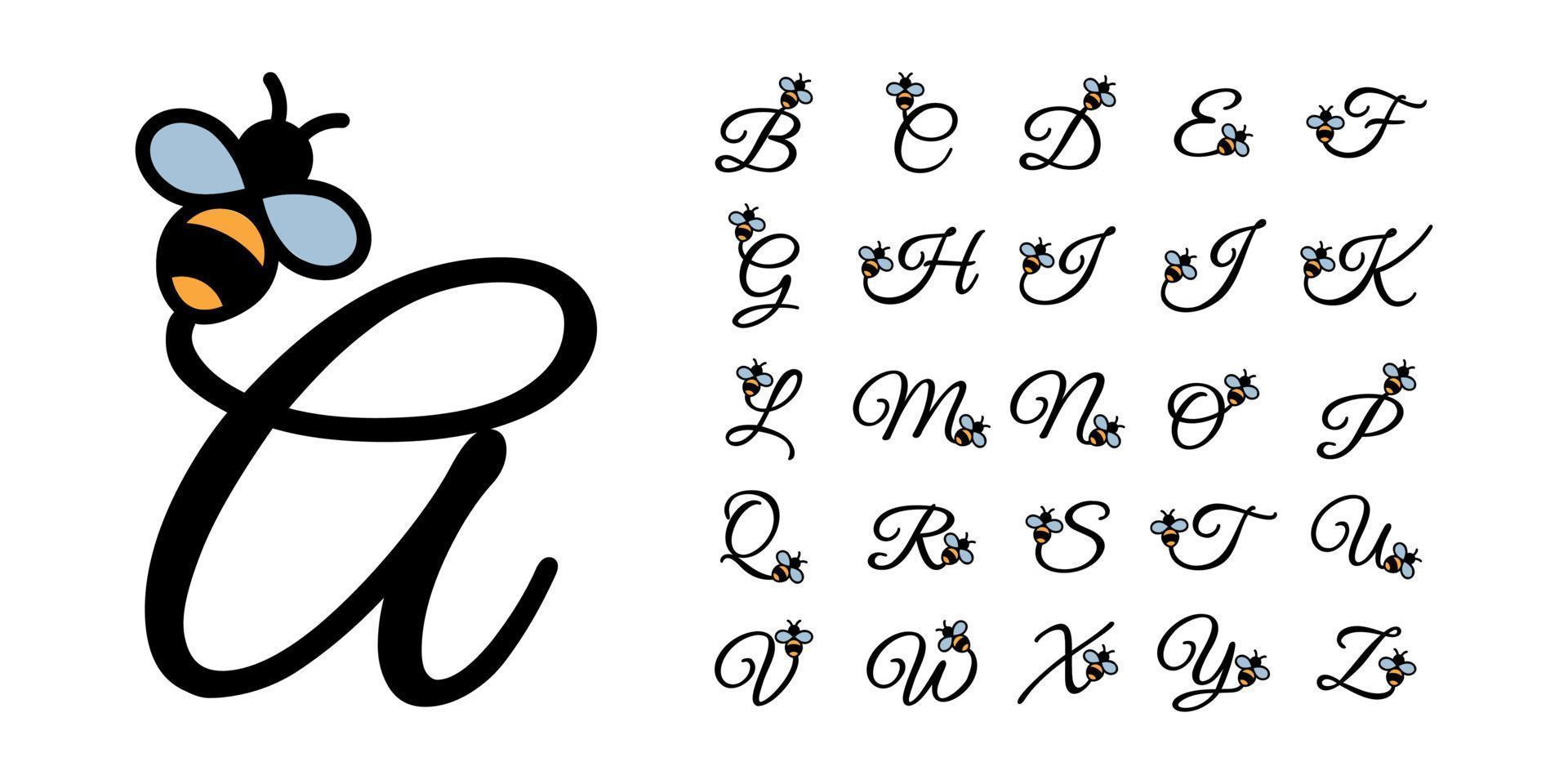 Color bee alphabet letters monogram font vector