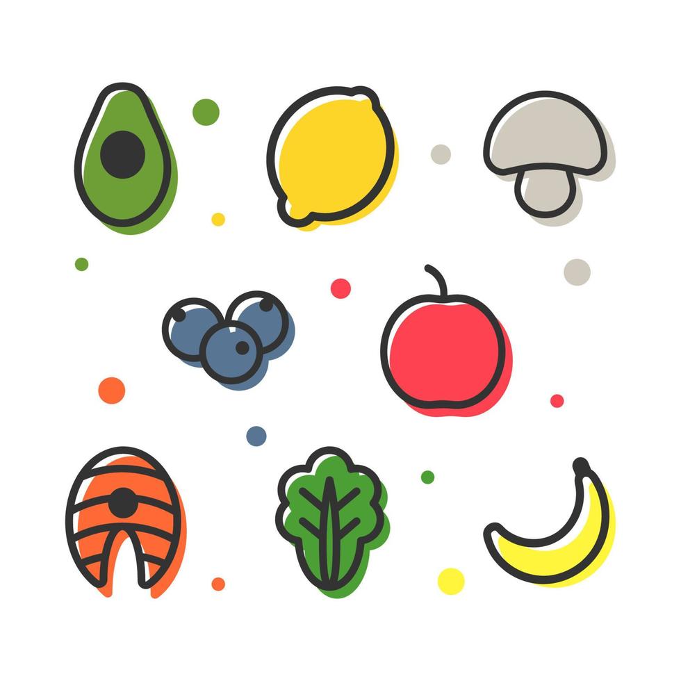 Food line icons on white background vector