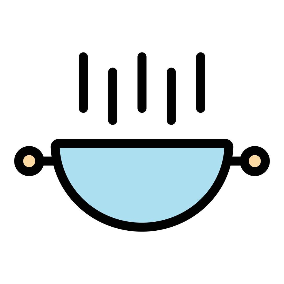 Meat wok frying pan icon color outline vector