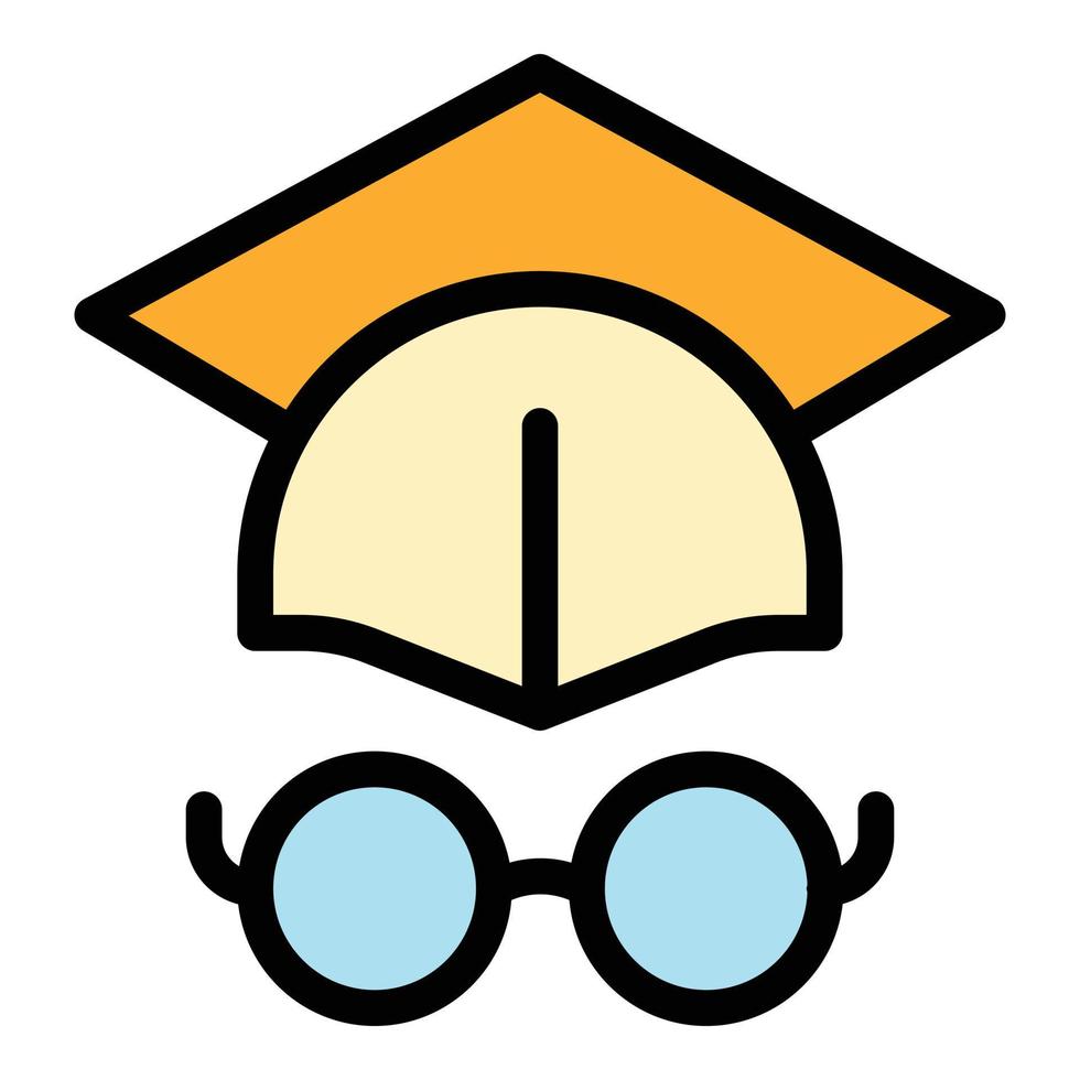 Degree cap and glasses icon color outline vector