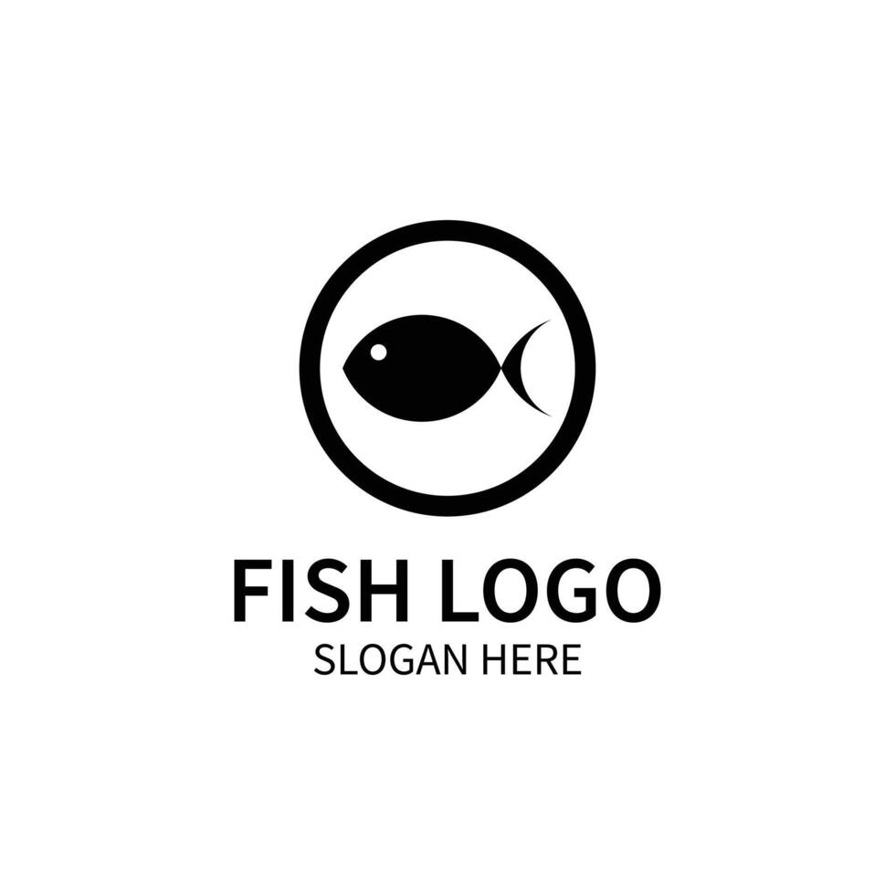 eps10 logotipo redondo de pescado vectorial negro o icono aislado en fondo blanco. símbolo de tienda de restaurante de mariscos en un estilo moderno y sencillo para el diseño de su sitio web, logotipo y aplicación móvil vector