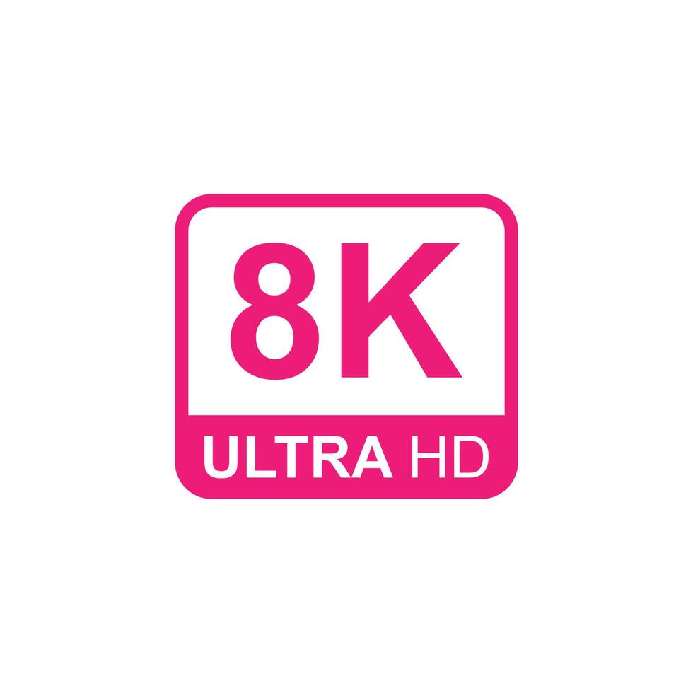 eps10 pink vector 8K Ultra or UHD 2160p icon isolated on white background. High definition 8K resolution symbol in a simple flat trendy modern style for your website design, logo, and mobile app