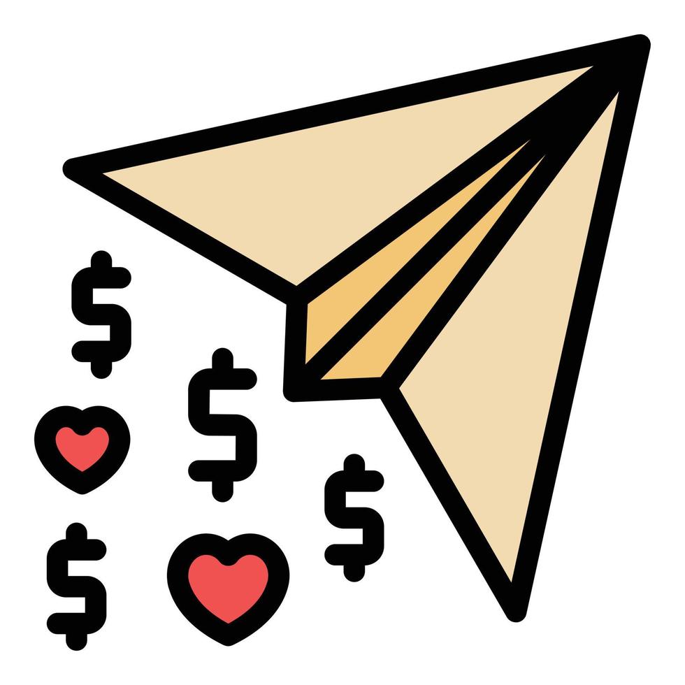 Paper plane heart icon color outline vector