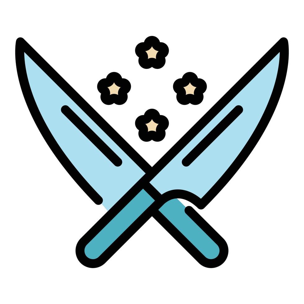 Crossed knifes icon color outline vector