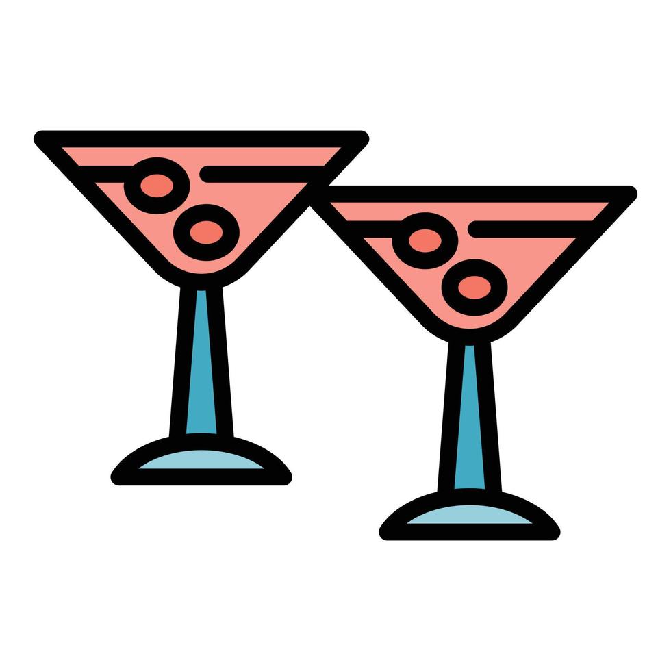 Cheers olive cocktail glasses icon color outline vector