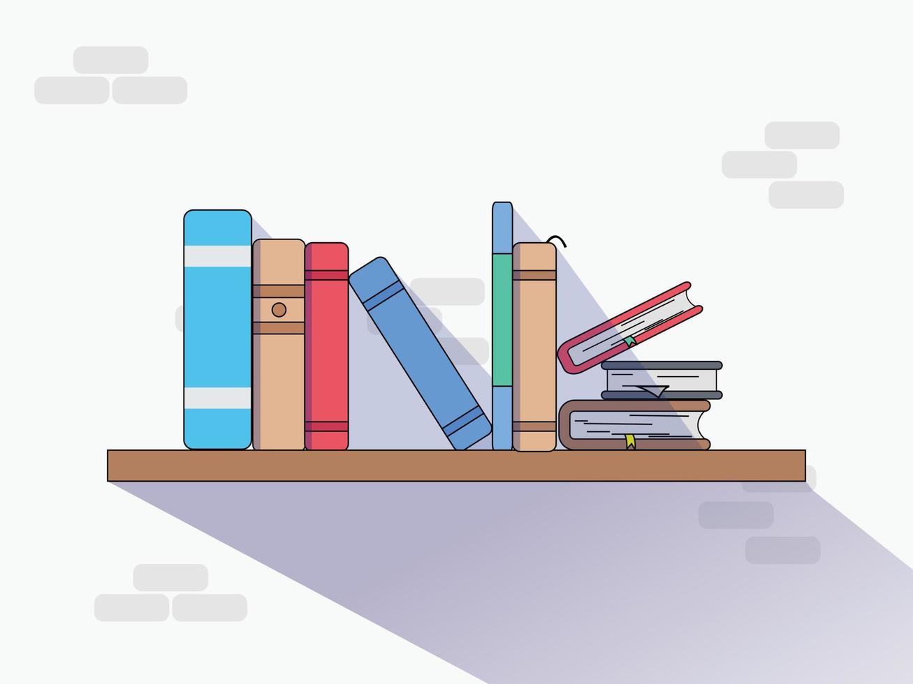 book shelf flat design vector, logo icon with wall background vector