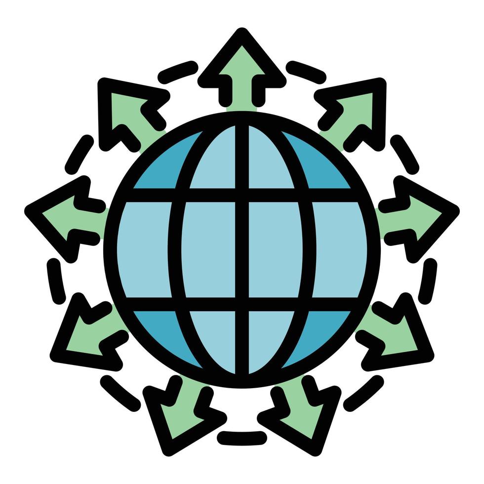 Full global network icon color outline vector