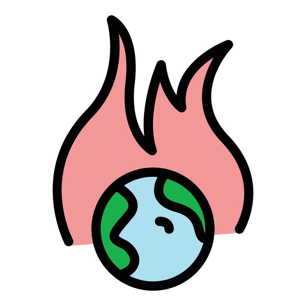 vector de contorno de color de icono de planeta en fuego