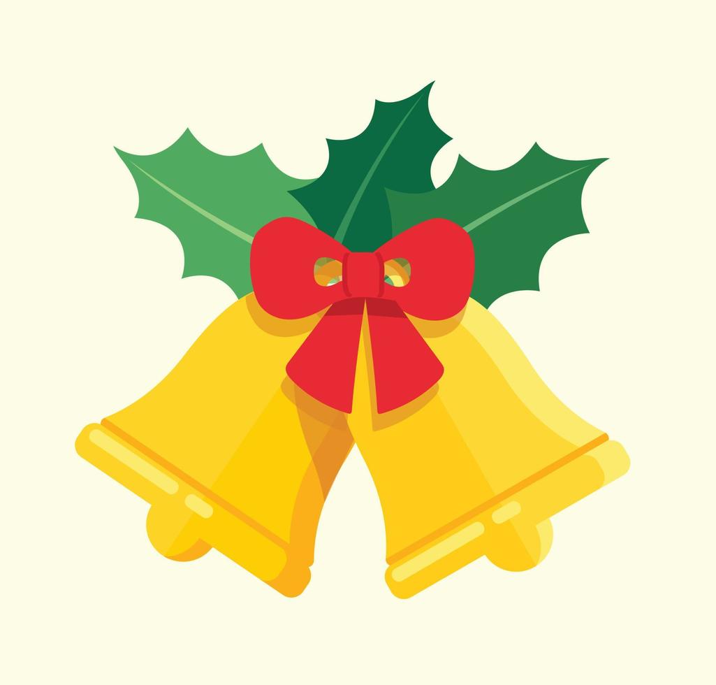 Golden Christmas bells with red bow vector illustration