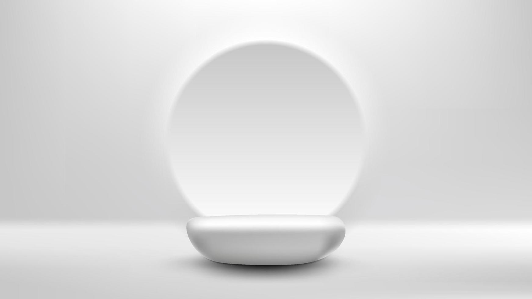3D realistic empty white stone podium pedestal minimal wall scene circle backdrop vector
