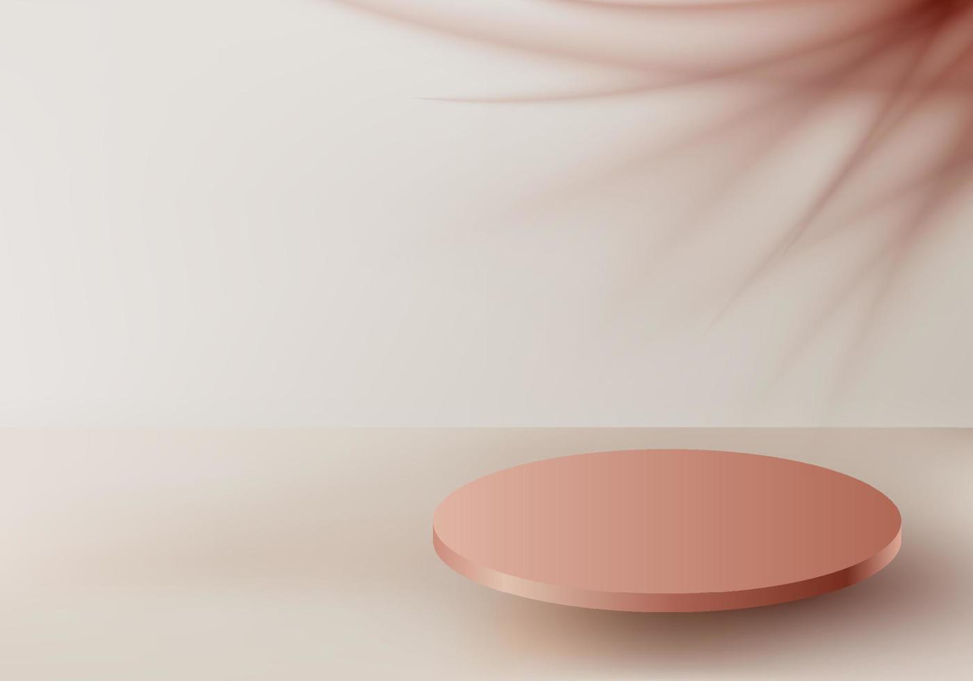 3D realistic empty podium with shadows of tropical palm leaf minimal wall scene on beige background vector