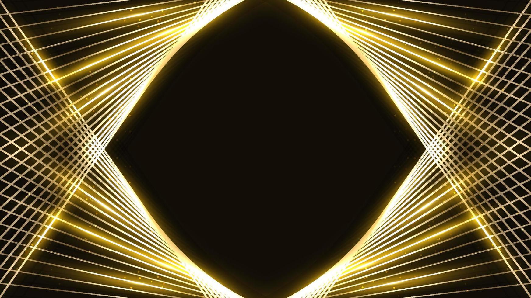plantilla abstracta patrón de líneas de ala dorada decoración con brillo dorado y efecto de iluminación aislado sobre fondo negro vector