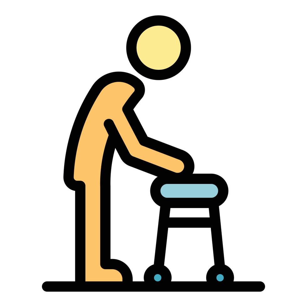 Senior man walker icon color outline vector