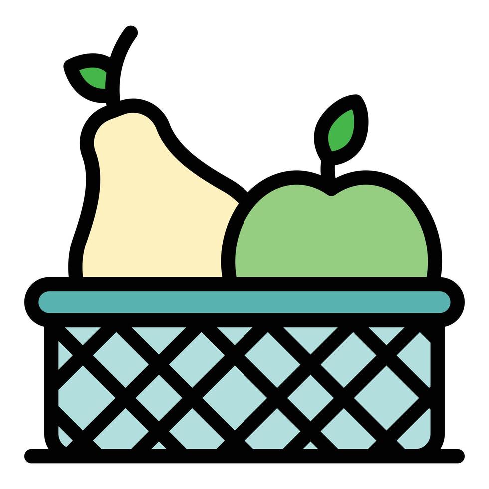 vector de contorno de color de icono de cesta de frutas