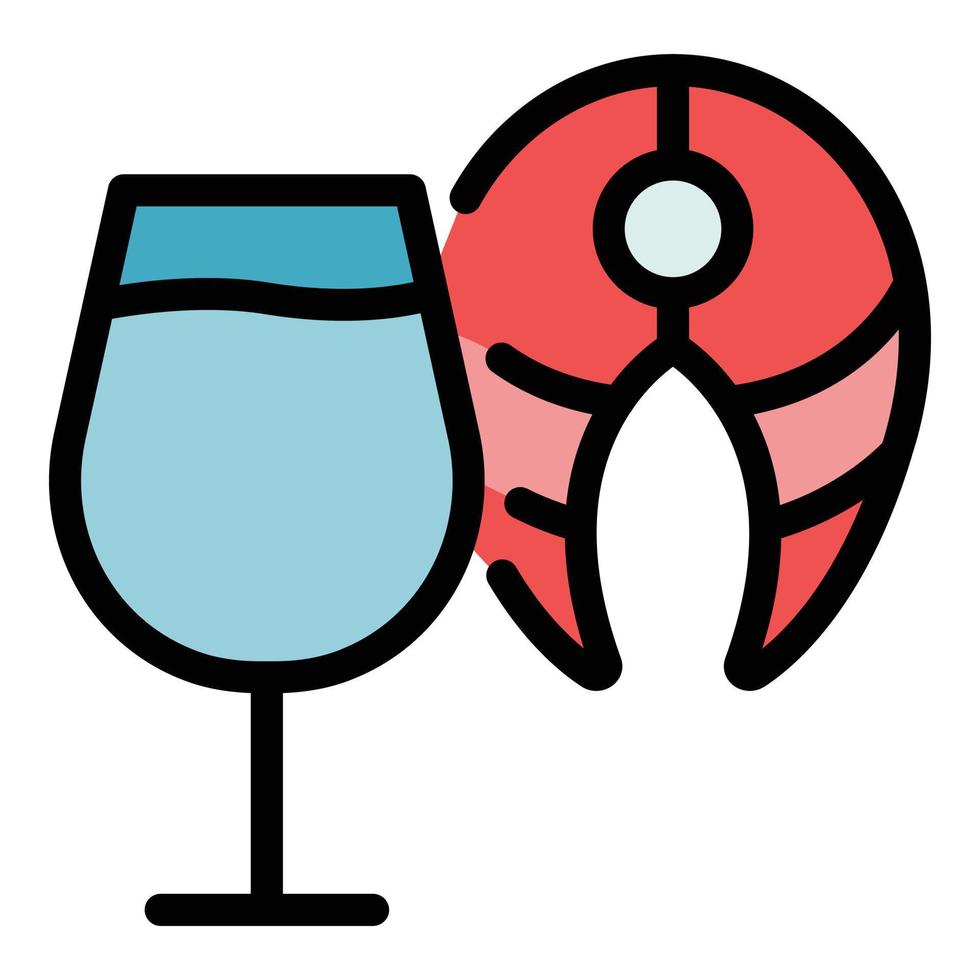 vector de contorno de color de icono de vino y pescado