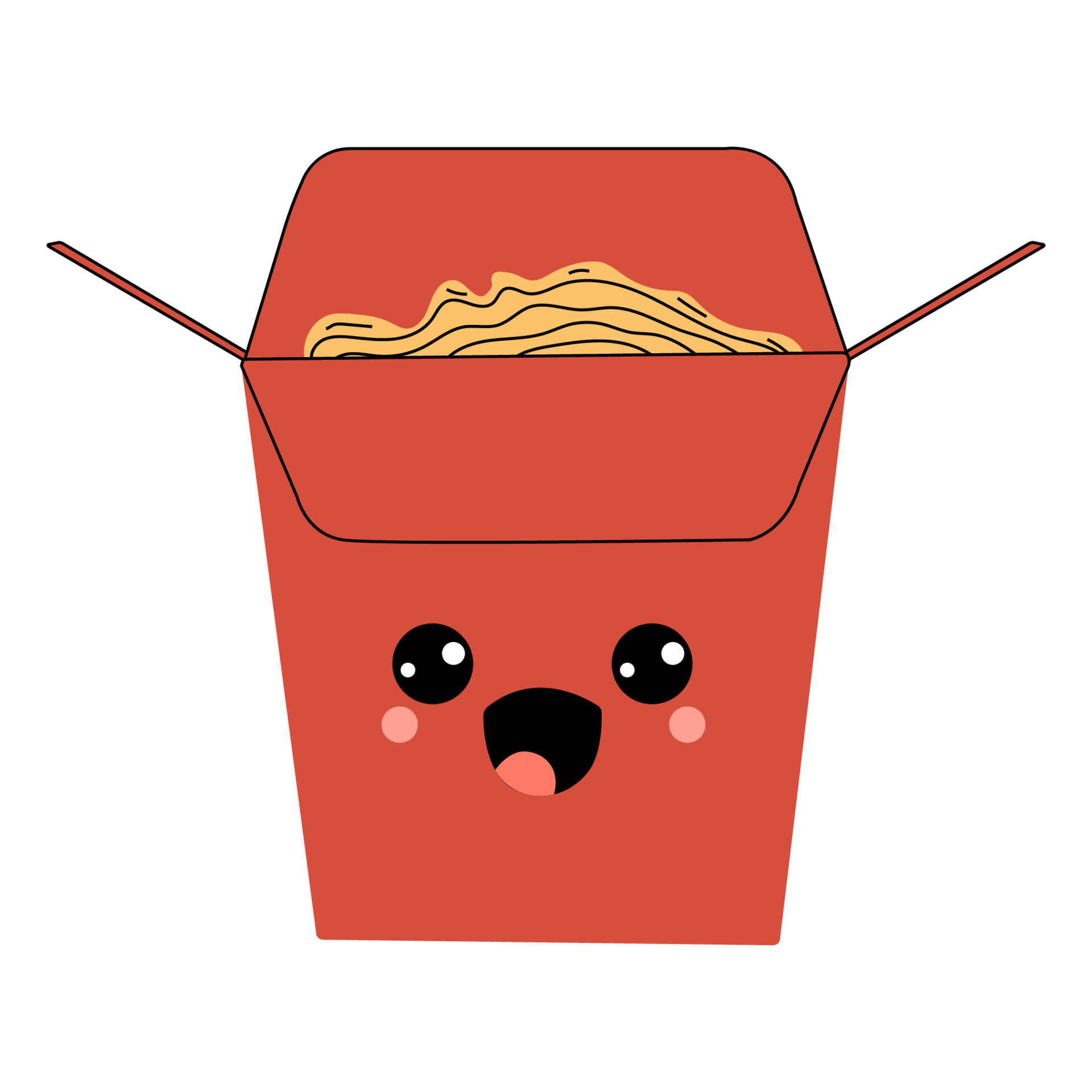 Asian wok box with ramen noodles cartoon character. Isolated vector